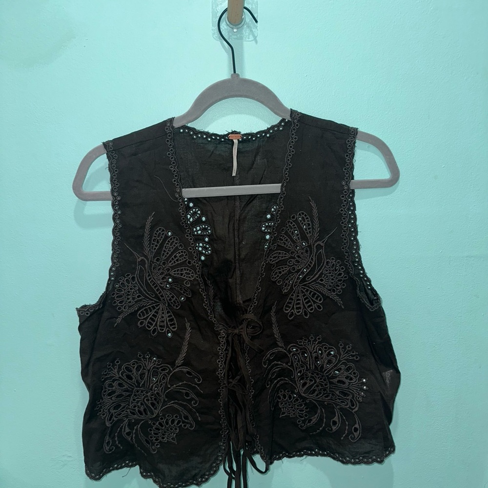 Free People Dark Brown Eyelet Tie Vest
